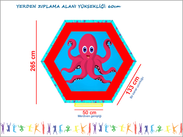 08 - 40618 - Step Trambolin (Altıgen File Korumalı) Çap:265 cm Teknik Çizim