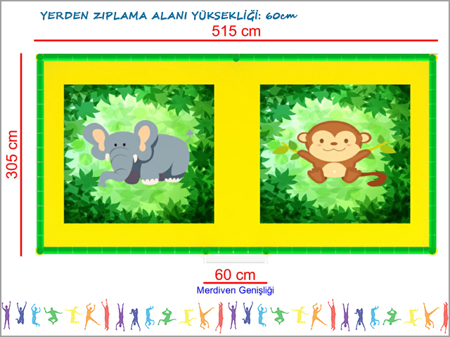10 - 40646 - Trambolin (İkili File Korumalı) 305x515 cm Teknik Çizim