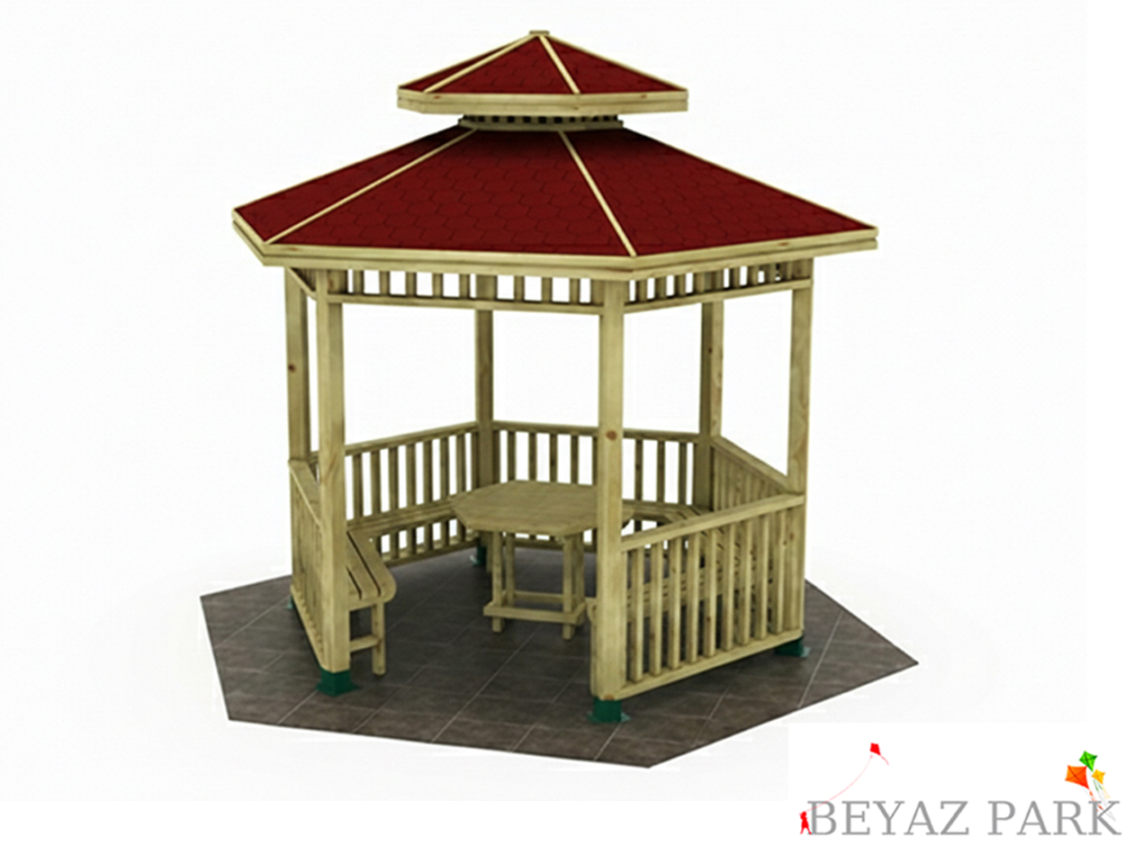 07 - Ahşap Mini Altıgen Gazebo 250x250x330 cm (L*W*H)