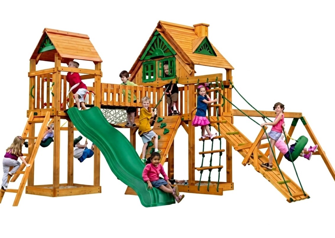 09-30674 - Ahşap Kaydıraklı Tırmanmalı Salıncaklı Oyun Evi