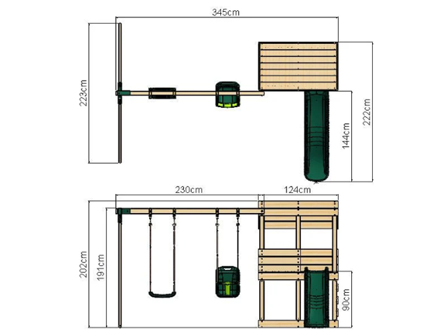 08 - 30630 - Ahşap Oyun Evli Salıncak Seti Teknik Çizim