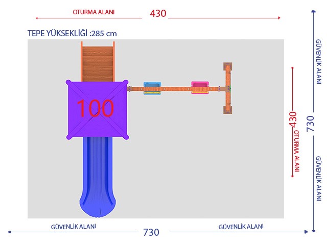 Ahşap Seri Çocuk Oyun Parkı - Park 01 Teknik Çizim