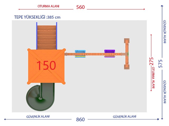 Ahşap Seri Çocuk Oyun Parkı - Park 02 Teknik Çizim