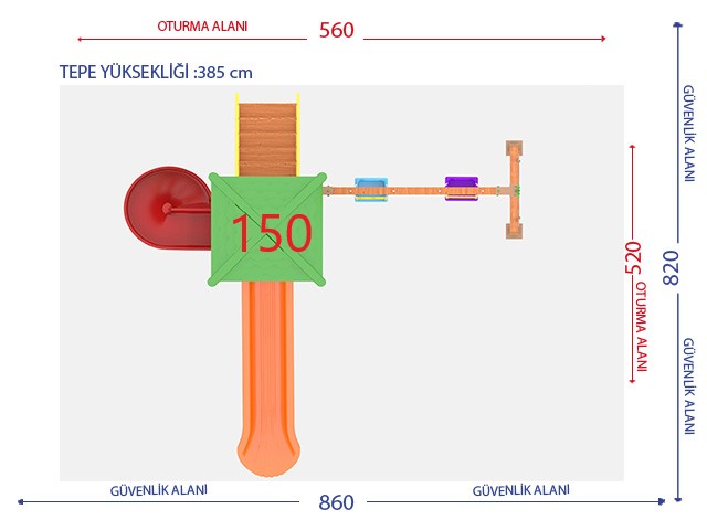 Ahşap Seri Çocuk Oyun Parkı - Park 03 Teknik Çizim