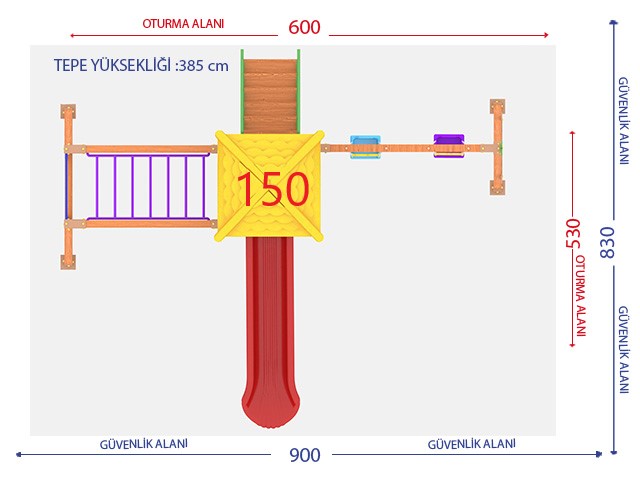 Ahşap Seri Çocuk Oyun Parkı - Park 04 Teknik Çizim