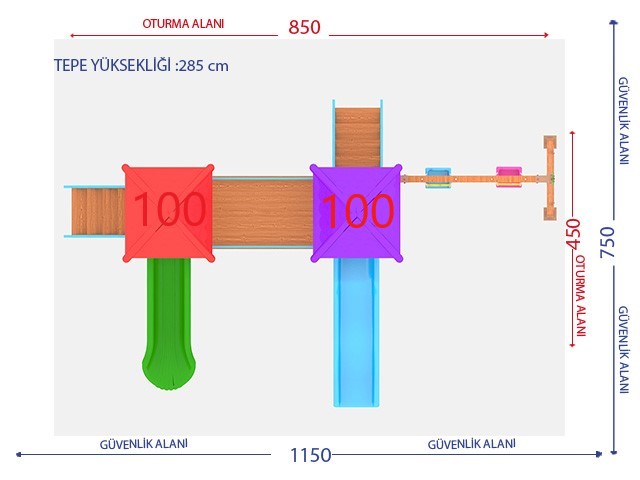 Ahşap Seri Çocuk Oyun Parkı - Park 05 Teknik Çizim