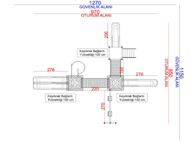 Ahşap Seri Çocuk Oyun Parkı - Park 06 Teknik Çizim