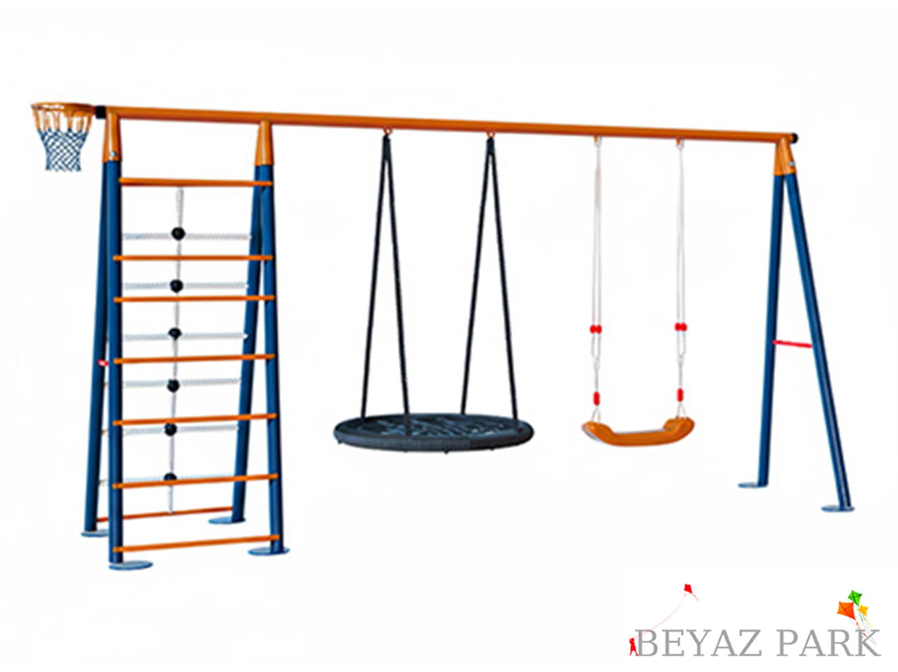 30718 - Metal Tırmanmalı Bahçe Çocuk ve Bebek Salıncak Seti
