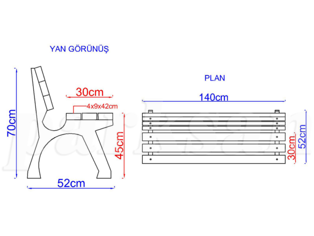 05 - 70671 Döküm Ayak Bank 140(L)x30(W)x80(H) Teknik Çizim