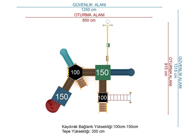 16 - 50866 Ekonomik Seri Çocuk Oyun Parkı Teknik Çizim