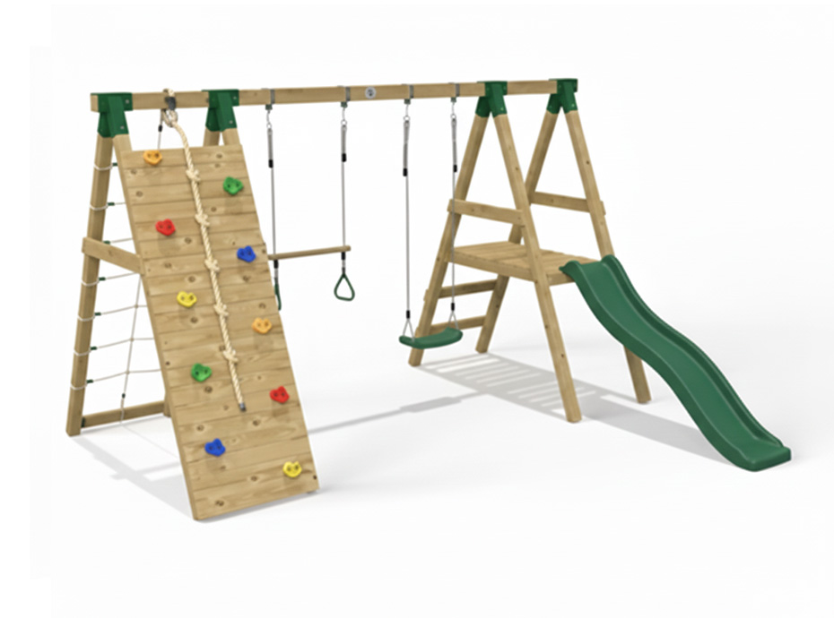 07 - 30640 - Ahşap Tırmanmalı Kaydıraklı Salıncak Seti