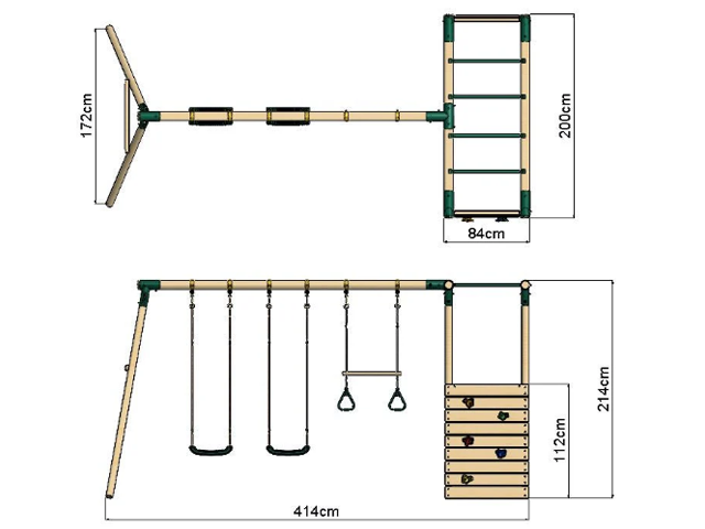 07 - 30627 - Ahşap Tırmanmalı İkili Salıncak Seti Teknik Çizim