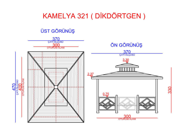 03 -Ahşap Mini Kare Çardak 250X250X290 cm (L*W*H) Teknik Çizim