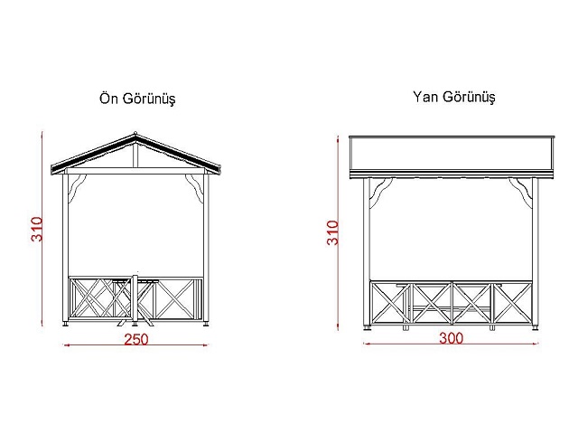 02 - 70119 Ahşap Ekonomik Mini Gazebo 250(L)x300(W)x310(H) Teknik Çizim