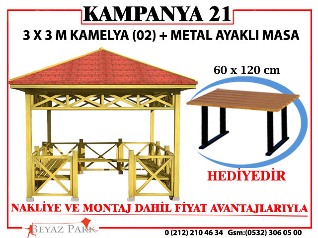 KAMPANYA - 21 AHŞAP KAMELYA + METAL AYAKLI MASA