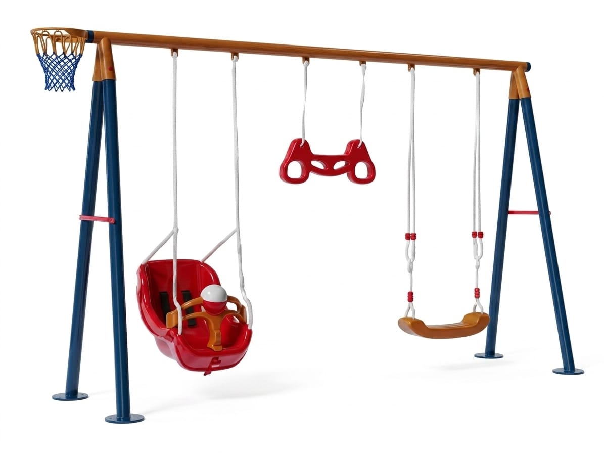 03-30716 - Ekonomik Metal Üçlü Bahçe Çocuk ve Bebek Salıncak Seti