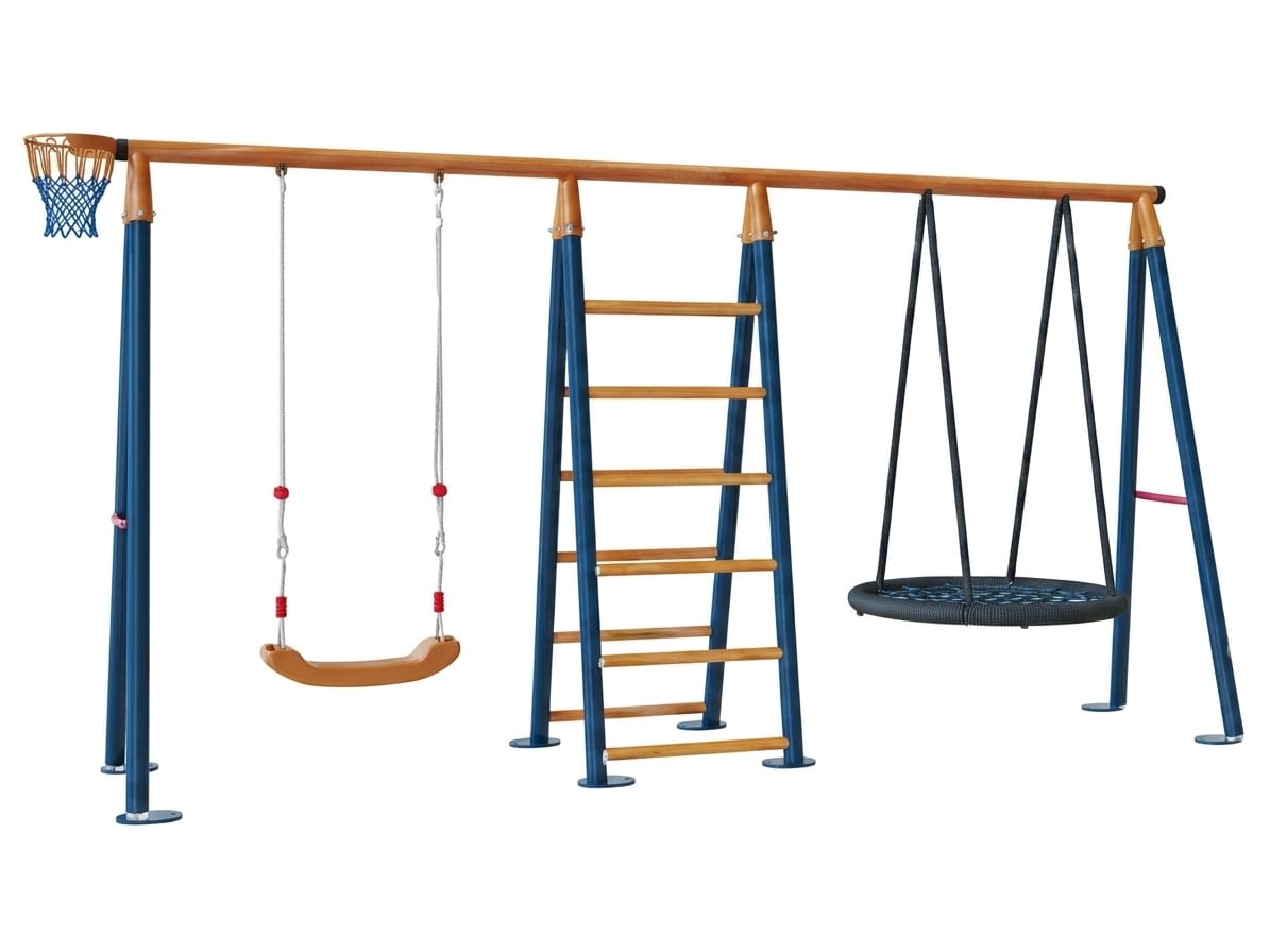 04-30719 - Ekonomik Metal Tırmanmalı Bahçe Çocuk ve Bebek Salıncak Seti