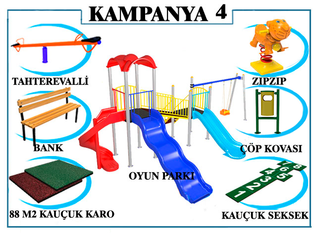 KAMPANYA - 04 ÇOCUK OYUN GRUBU + TAHTEREVALLİ + ZIPZIP + AHŞAP ÇÖP KOVASI + AHŞAP BANK + SEKSEK + KAUÇUK KARO KAPLAMA
