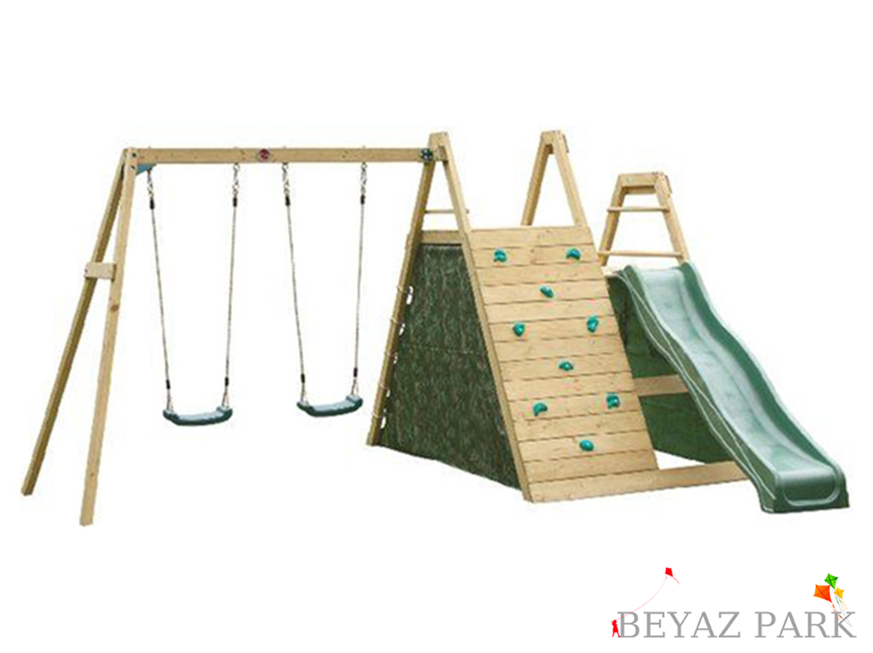 14-30677 Tırmanmalı Kaydıraklı İkili Salıncaklı Set