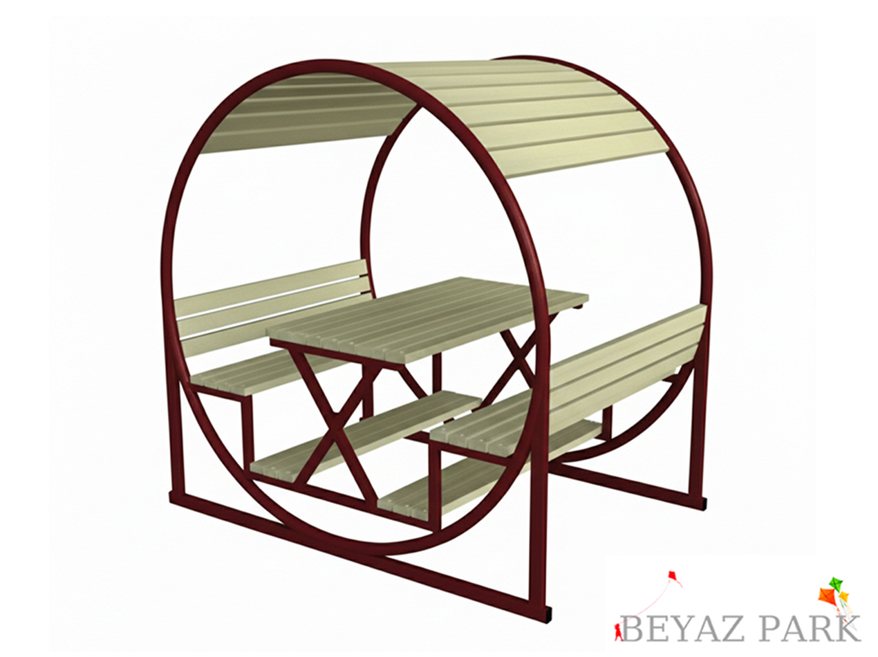 06-Çatılı Piknik Masası (Metal) 250(L)x180(W)x250(H)